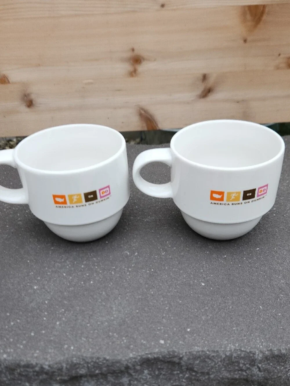 Vtg. Set Of 2 Dunkin-Inspired White Ceramic Coffee Mugs Set